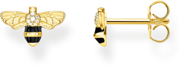 Pendientes de botón de abeja – chapado en oro amarillo de 750