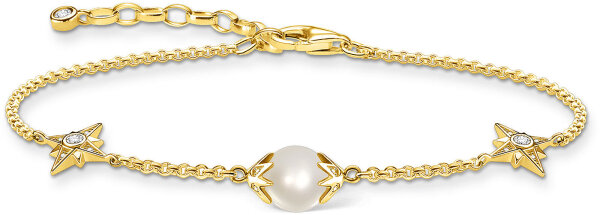 Pulsera de perla con estrellas – chapado en oro amarillo de 750