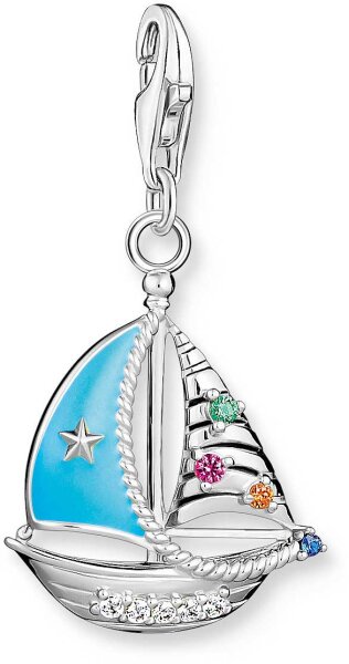 Charm colgante 3D de velero con piedras multicolor – plata de ley 925