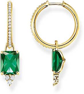 Pendientes de aro con piedras y colgante verde – chapado en oro amarillo de 750