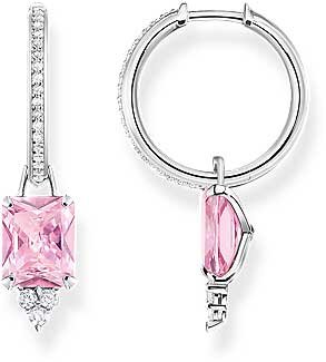 Pendientes de aro con piedras y colgante rosa – plata de ley 925