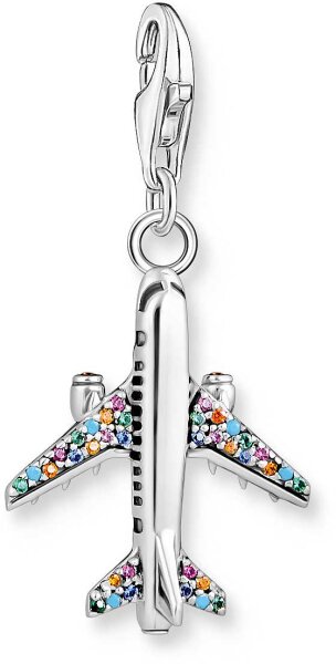 Charm colgante 3D avión con piedras de colores - 925 plata esterlina