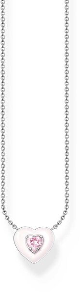 Collar con colgante de corazón 3D y piedra rosa - 925 plata esterlina