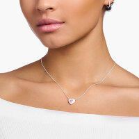 Collar con colgante de corazón 3D y piedra rosa - 925 plata esterlina