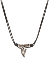 Collar de cuero con cuentas y colgante de diente -...