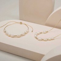 Familytie collar (Perla/Oro) collar delicado con colgante de perla - Holzkern modelo: Jewelry