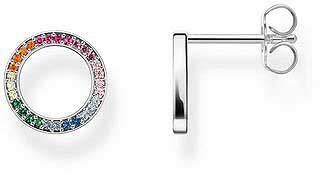 Pendientes de botón círculos con piedras - 925 plata de ley