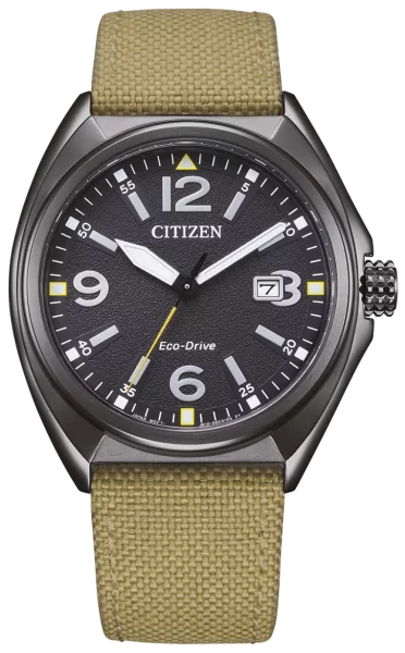 Citizen reloj de hombre modelo: AW1575-08E con Eco-Drive, esfera negra y correa textil