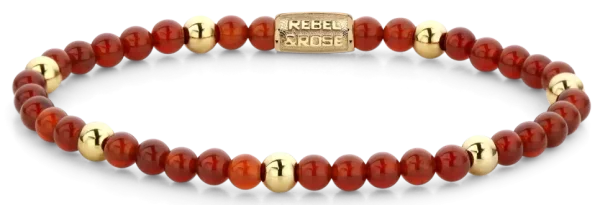 Pulsera de piedras preciosas rojas y doradas con cierre de acero inoxidable - modelo Rebel&Rose: RR-40044-G-S