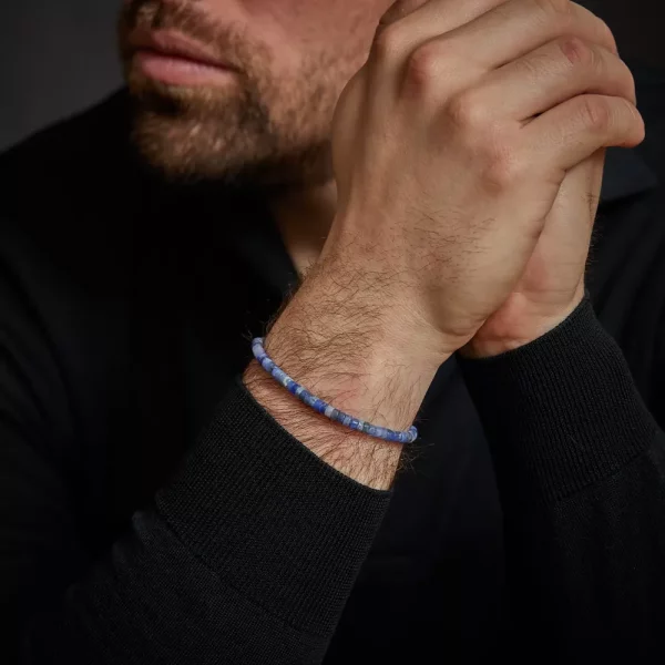 Pulsera de discos de piedras preciosas en tonos azules con cierre de acero inoxidable - Modelo Rebel&Rose: RR-40080-S-M
