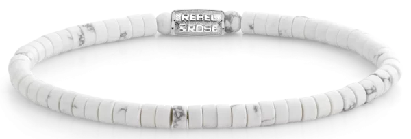 Pulsera de discos de piedras preciosas blancas con cierre de acero inoxidable - Rebel&Rose Modelo: RR-40081-S-M