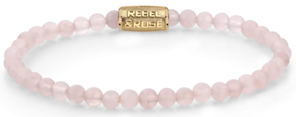 Pulsera rosa de piedras de cuarzo rosa de 4 mm con cierre de acero inoxidable - Modelo Rebel&Rose: RR-40103-G-S