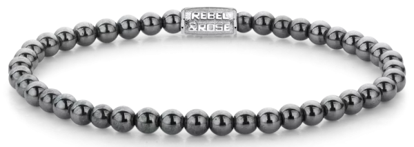 Pulsera de piedras preciosas de hematita de 4 mm con cierre de acero inoxidable - Modelo Rebel&Rose: RR-40131-S-L