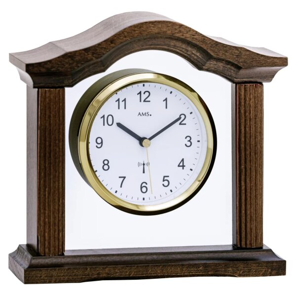 Reloj de mesa AMS 5139/1 con radiocontrol - Carcasa de madera maciza lacada en nogal.