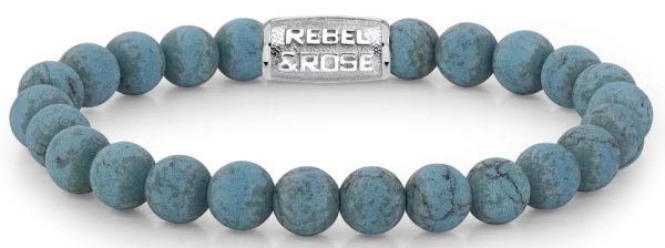 Pulsera de piedras de Turqurenita de 8 mm con cierre de acero inoxidable - Modelo Rebel&Rose: RR-80043-S-L