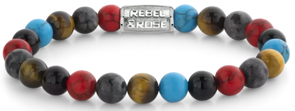 Pulsera de piedras naturales de colores de 8 mm con cierre de acero inoxidable - Modelo Rebel&Rose: RR-80083-S-L