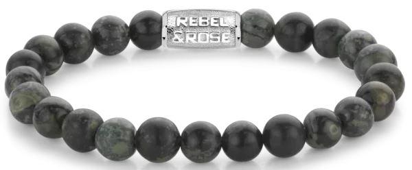 Pulsera de piedras de riolita de 8 mm con cierre metálico - Modelo Rebel&Rose: RR-80107-S-L