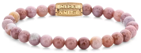 Armband aus 6mm großen Rhodonit Edelsteinen mit Metallverschluss - Rebel&Rose Modell: RR-60119-G-M
