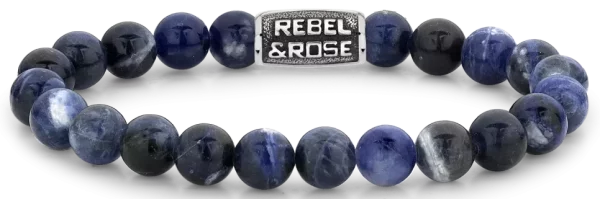 Armband aus 8mm großen Edelsteinen Sodalit mit Metallverschluss - Rebel&Rose Modell: RR-80096-V-M