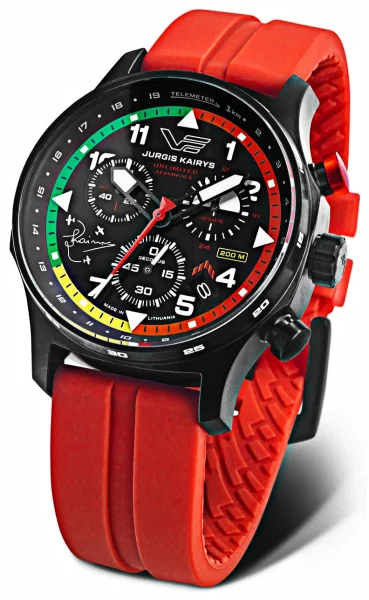Reloj de hombre negro con correa de silicona roja - Modelo Vostok Europe VK68-592C775