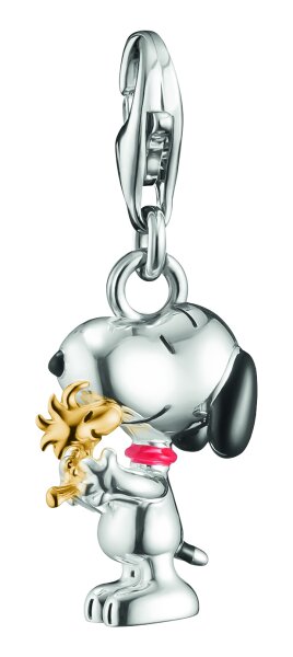 Colgante de encanto de plata reciclada 925 chapado en oro de 18k con esmalte en frío Snoopy & Woodstock Friends Motiv Thomas Sabo Modelo: 2228-427-7