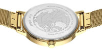 Reloj de mujer de acero inoxidable color oro con correa de malla milanesa, modelo Bering: 13434-332.