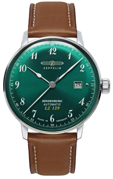 Reloj automático de acero inoxidable para hombre con esfera verde de sol, Zeppelin LZ129 Hindenburg: 8056-4