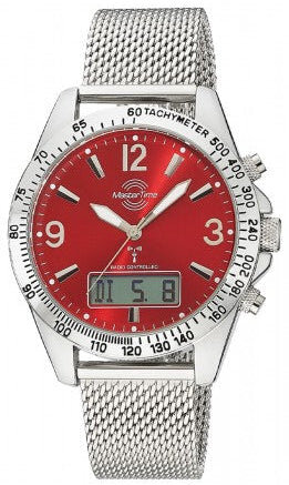 Master Time MTGA-10962-82M Funkchronograph Herren mit Milanaiseband rotem Zifferblatt