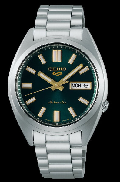 Seiko 5 Sports Automatik-Herrenuhr Gelbes Zifferblatt Edelstahlband Kaliber 4R36