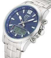 Herrenuhr, Funk-Solaruhr aus Edelstahl - Blaues...