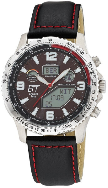 Herrenuhr, Funk-Solar-World-Timer aus Titan - Schwarzes Zifferblatt - Eco Tech Time Modell: EGT-11718-22L