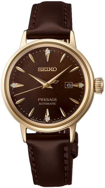 Damen Automatikuhr, Elegantes braunes Zifferblatt mit Diamanten - Seiko "Presage Cocktail Time": SRE020J1