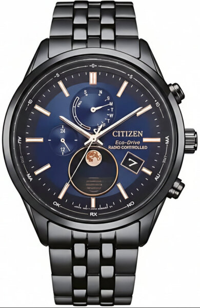 Citizen Herrenuhr: Eco-Drive Funk-Solar, Mondphase, Edelstahl, blaues Zifferblatt - BY1035-56L
