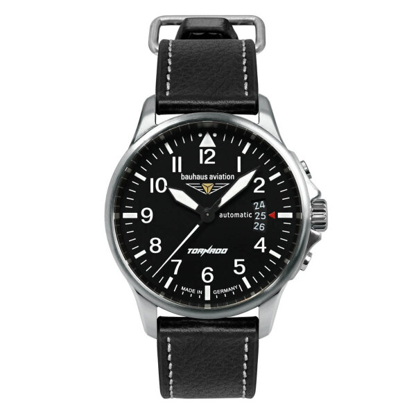 Herrenuhr mit schwarzem Zifferblatt und Automatikwerk - Bauhaus "Aviation Tornado" 2760-2