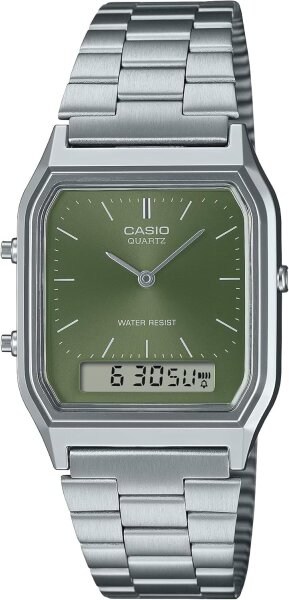 Unisex Armbanduhr, Edelstahl - Grünes Zifferblatt - Casio Modell: AQ-230A-3AMQYES