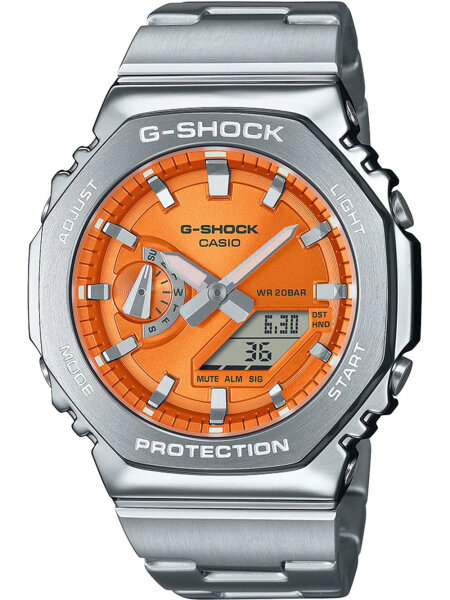 Herrenuhr, robuste Edelstahl G-Shock, orangefarbenes Zifferblatt - Casio Modell: GM-2110D-4AER