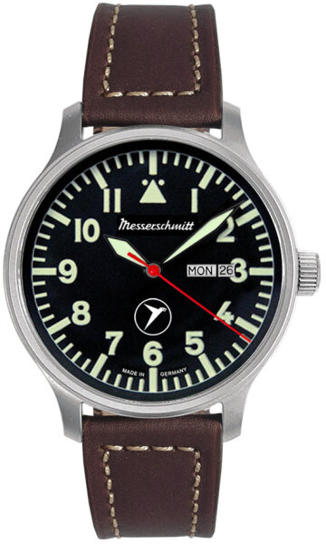 Herrenuhr, Fliegeruhr aus Edelstahl- Schwarzes Zifferblatt - Messerschmitt Modell: ME-6332-DD2