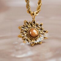 Halskette aus Edelstahl - Sonnenblume - Holzkern Modell: 9010631025281