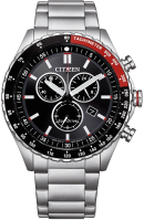 Herrenuhr, Sport-Chronograph aus Edelstahl - Schwarzes Zifferblatt - Citizen Modell: AT2566-88E