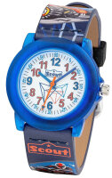 Scout Kinderuhr analog aus der Serie "Crystal" mit blau rotem Kunstlederband, Quad-Motiven und Quarzwerk