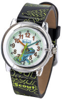 Scout Kinderuhr analog aus der Serie "Crystal" mit schwarz/grünem Kunstlederband, Echsen-Motiv und Quarzwerk