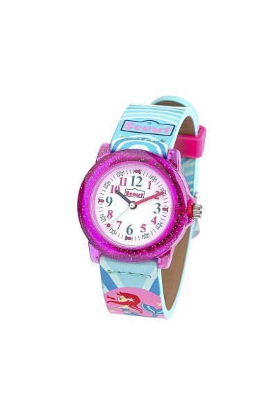 Scout Kinderuhr analog aus der Serie "Crystal" mit buntem Kunstlederband mit Meeres-Motiven und Quarzwerk