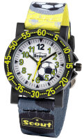 Scout Kinderuhr analog aus der Serie "The IT-Collection" mit gelb grünem Kunstlederband Fußball-Motiven und Quarzwerk